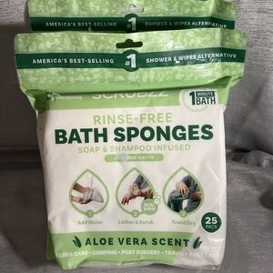 Scrubzz Rinse-Free Bath Sponges Aloe Vera lot of 2 - 25 pk NEW
